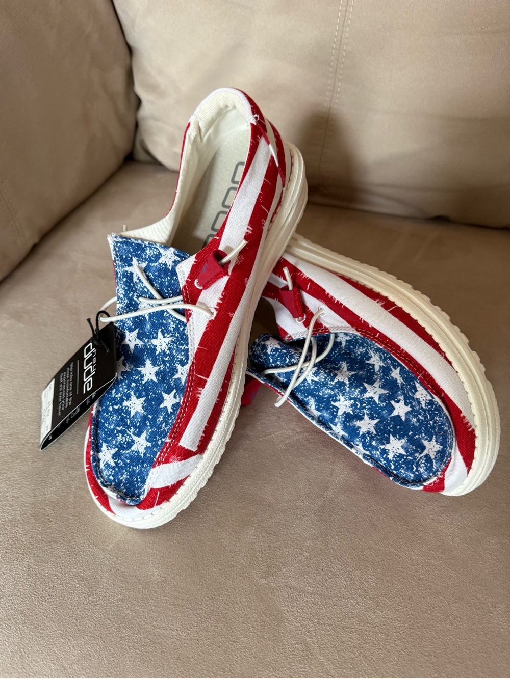 🇺🇸Hey Dude Women America Stars & Stripes Slip-On Shoes Red White & Blue USA Flag